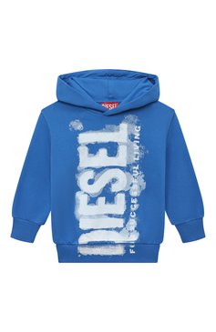Детский хлопковое худи DIESEL синего цвета, арт. J01115/KYAU6 | Фото 1 (Рукава: Длинные; Мальчики Кросс-КТ: Худи-одежда; Материал сплава: Проставлено; Материал внешний: Хлопок; Драгоценные камни: Проставлено)