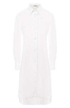 Женская хлопковая рубашка YOHJI YAMAMOTO белого цвета, арт. FS-D53-001 | Фото 1 (Рукава: Длинные; Принт: Без принта; Женское Кросс-КТ: Рубашка-одежда; Длина (для топов): Удлиненные; Материал внешний: Хлопок; Статус проверки: Проверена категория)