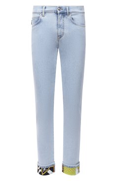 Мужские джинсы VERSACE голубого цвета, арт. A87438/A235969 | Фото 1 (Силуэт М (брюки): Прямые; Кросс-КТ: Деним; Длина (брюки, джинсы): Стандартные; Стили: Гранж; Материал внешний: Хлопок, Деним)