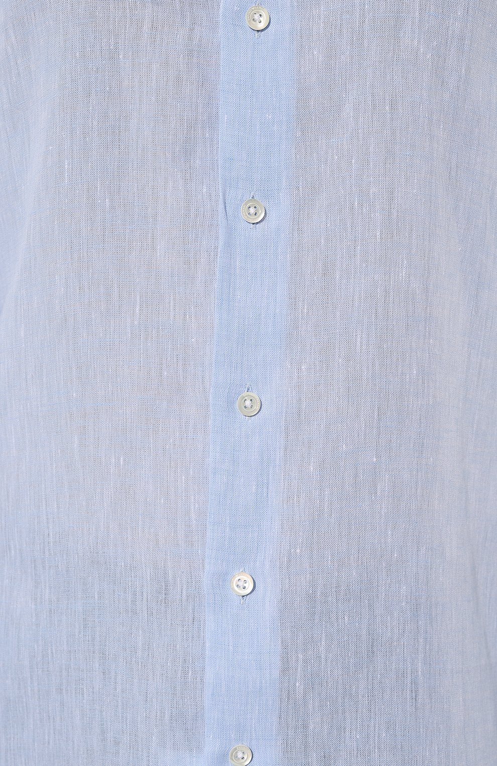 Мужская льняная рубашка EMPORIO ARMANI голубого цвета, арт. 01SM0L/010F9 | Фото 5 (Манжеты: На пуговицах; Воротник: Кент; Рукава: Длинные; Случай: Повседневный; Длина (для топов): Стандартные; Материал сплава: Проставлено; Материал внешний: Лен; Принт: Однотонные; Драгоценные камни: Проставлено; Стили: Кэжуэл)
