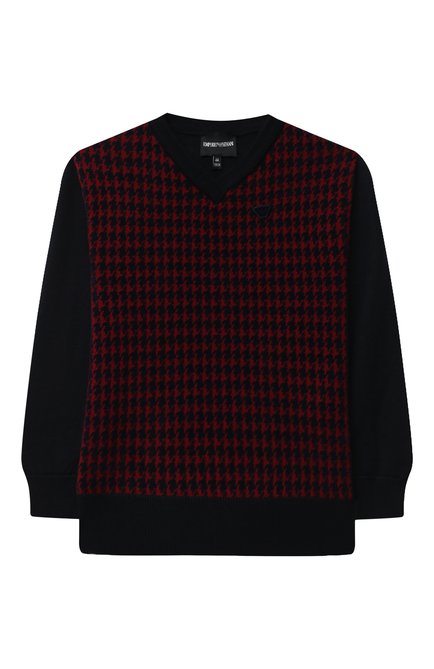 Детский пуловер EMPORIO ARMANI синего цвета, арт. 6H4MTG/1MD8Z | Фото 1 (Материал внешний: Шерсть, Синтетический материал; Рукава: Длинные; Мальчики Кросс-КТ: Пуловер-одежда; Региональные ограничения белый список (Axapta Mercury): RU; Ростовка одежда: 10 - 11 лет | 140 - 146см, 13 - 15 лет | 158 см, 16 лет | 164 см, 4 года | 104 см, 5 лет | 110 см, 6 лет | 116 см, 7 лет | 122 см, 8 лет | 128 см)
