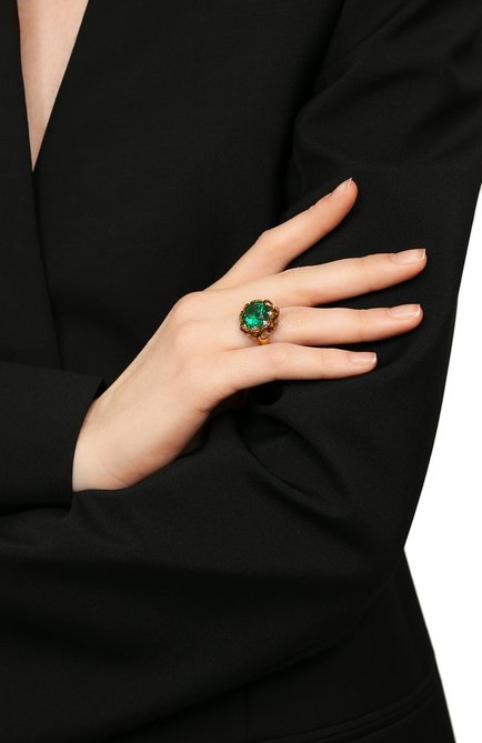 Женское кольцо lotus QUEENSBEE зеленого цвета, арт. 102314 | Фото 2 (Мате риал: Серебро)