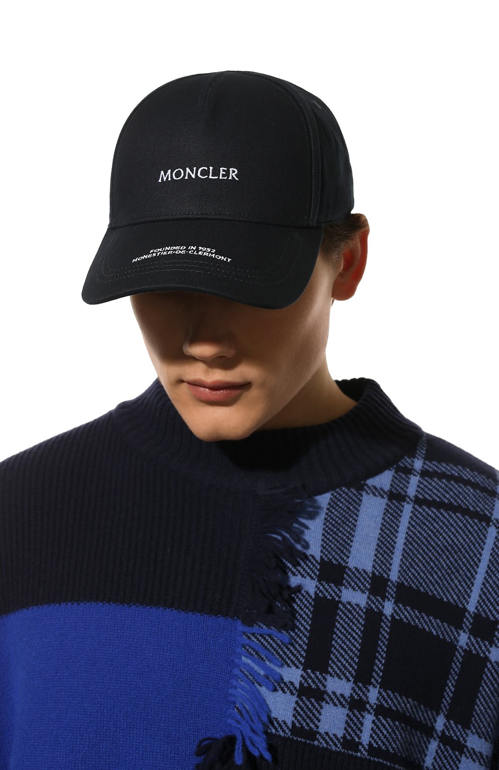 Мужской хлопковая бейсболка MONCLER темно-синего цвета, арт. H1-091-3B000-25-04863 | Фото 2 (Материал: Текстиль, Хлопок)