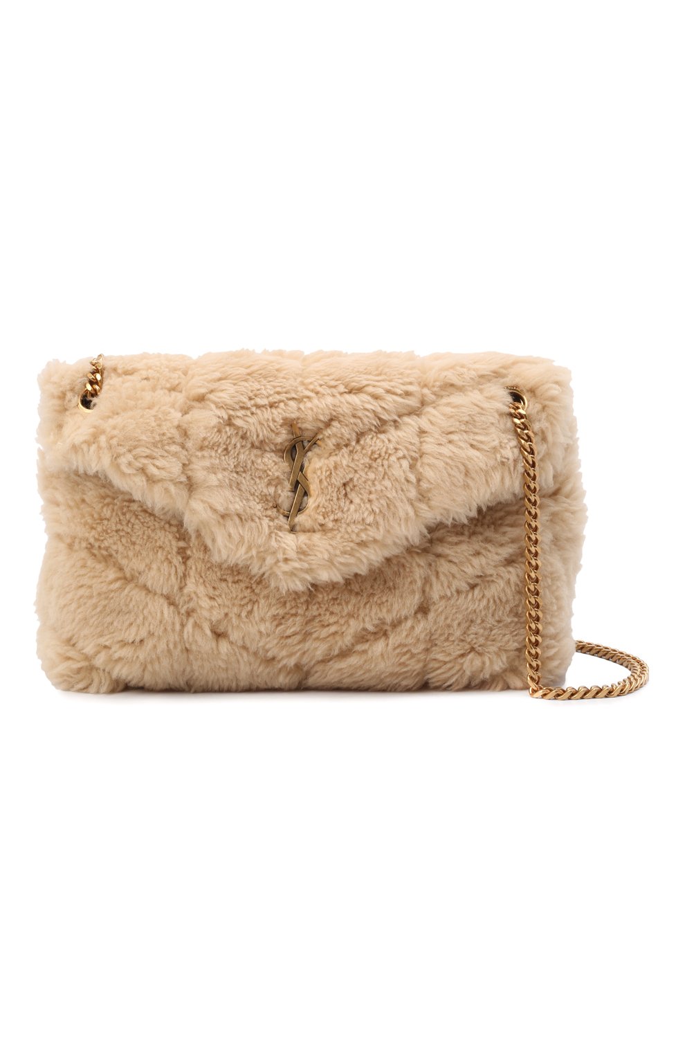 Женская сумка puffer small SAINT LAURENT бежевого цвета, арт. 577476/28B17 | Фото 6 (Материал: Натуральный мех; Сумки-технические: Сумки через плечо; Ремень/цепочка: На ремешке; Размер: small)