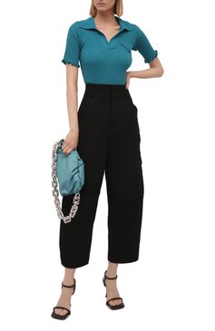 Женский шерстяной топ BOTTEGA VENETA бирюзового цвета, арт. 656279/V0QZ0 | Фото 2 (Материал внешний: Шерсть; Рукава: Короткие; Длина (для топов): Стандартные; Региональные ограничения белый список (Axapta Mercury): RU; Стили: Романтичный; Кросс-КТ: с рукавом)