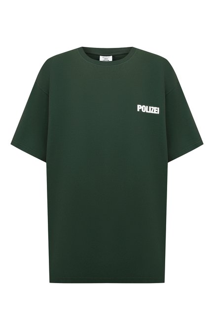 Мужская хлопковая футболка VETEMENTS зеленого цвета, арт. UA53TR450G 1602/M | Фото 1 (Длина (для топов): Удлиненные; Материал внешний: Хлопок; Рукава: Короткие; Принт: С принтом; Стили: Гранж)