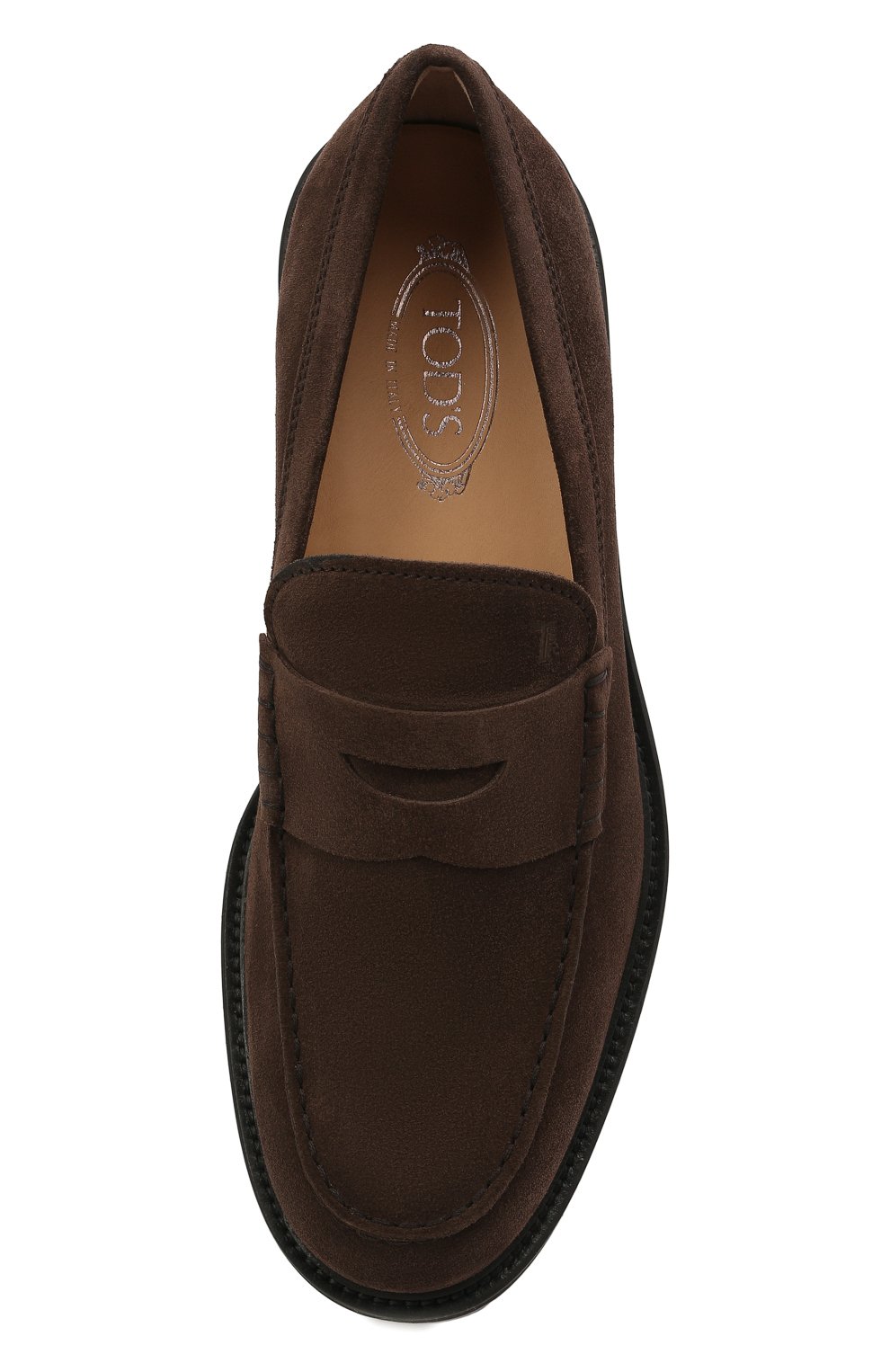 Мужские замшевые пенни-лоферы TOD’S темно-коричневого цвета, арт. XXM06H00640RE0 | Фото 5 (Материал внутренний: Натуральная кожа; Материал сплава: Проставлено; Нос: Не проставлено; Материал внешний: Замша; Стили: Кэжуэл; Длина стельки: 29, 29,4, 29,8, 30,3, 30,7, 24,8, 25,2, 25,7, 26,1, 26,5, 26,9, 27,4, 27,8, 28,2, 28,6)