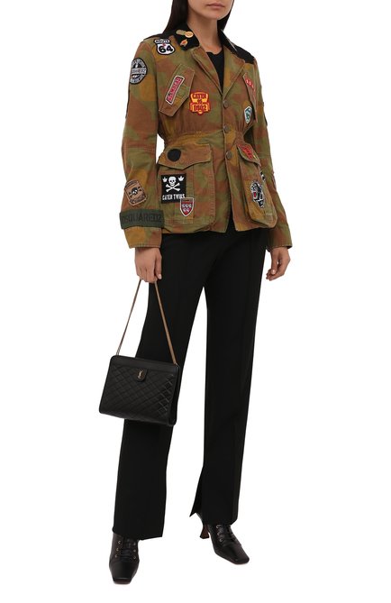 Женская хлопковая куртка DSQUARED2 хаки цвета, арт. S75BN0801/S49605 | Фото 2 (Длина (верхняя одежда): Короткие; Рукава: Длинные; Материал внешний: Хлопок; Кросс-КТ: Куртка; Стили: Гранж, Милитари)