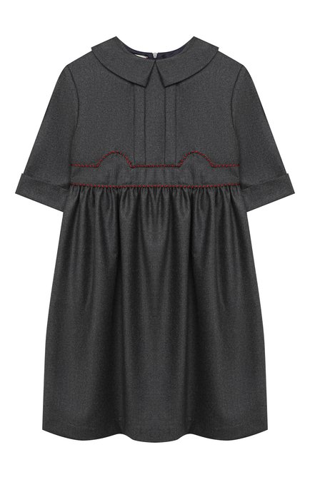 Детское шерстяное платье GUCCI серого цвета, арт. 629506/XWALM | Фото 1 (Материал внешний: Шерсть; Рукава: Короткие; Материал подклада: Купро; Случай: Повседневный; Девочки Кросс-КТ: Платье-одежда; Ростовка одежда: 10 - 11 лет | 140 - 146см)