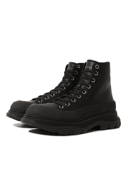 Мужские кожаные ботинки tread slick ALEXANDER MCQUEEN черного цвета, арт. 705661/WHZ621081 | Фото 1 (Каблук высота: Высокий; Подошва: Массивная; Мужское Кросс-КТ: Ботинки-обувь; Материал утеплителя: Без утеплителя)