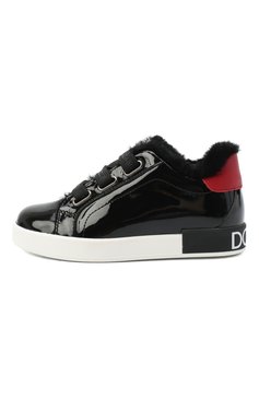 Детские кожаные кеды с меховой отделкой DOLCE & GABBANA черного цвета, арт. D10876/A7037/29-36 | Фото 2 (Девочки-школьная форма: Спортивная обувь; Материал утеплителя: Натуральный мех; Девочки Кросс-КТ: Обувь-низкие; Региональные ограничения белый список (Axapta Mercury): RU; Материал сплава: Проставлено; Нос: Не проставлено; Длина стельки: 18,1, 18,7, 19,4, 20,1, 20,7, 21,4, 22,1, 22,7)