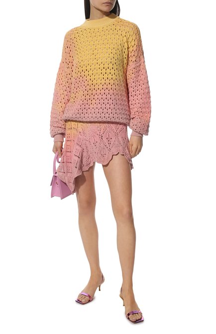 Женская хлопковая юбка THE ATTICO розового цвета, арт. 222WCK40/C044 | Фото 2 (Длина Ж (юбки, платья, шорты): Мини; Материал внешний: Хлопок; Женское Кросс-КТ: Юбка-одежда; Кросс-КТ: Трикотаж; Стили: Романтичный; Региональные ограничения белый список (Axapta Mercury): RU)